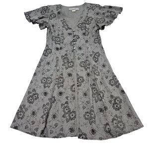 Another Thyme VTG Checkered Floral 1/2 Button Up Academia Chic Retro Dress Sz 6P